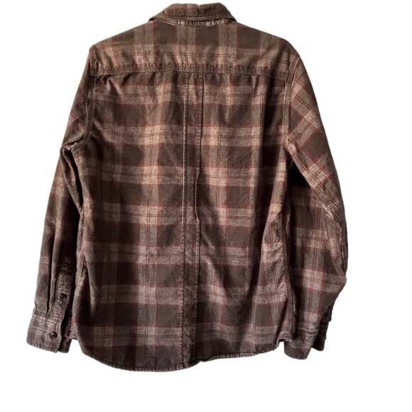 Roots dark grey and burgundy corduroy button down shirt size large may fit small - Picture 2 of 13